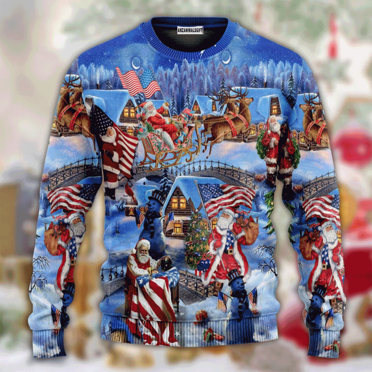 America Christmas Patriotic Sweater Santa Claus, Ugly Sweater For Men & Women, Perfect Outfit For Christmas New Year Autumn Winter