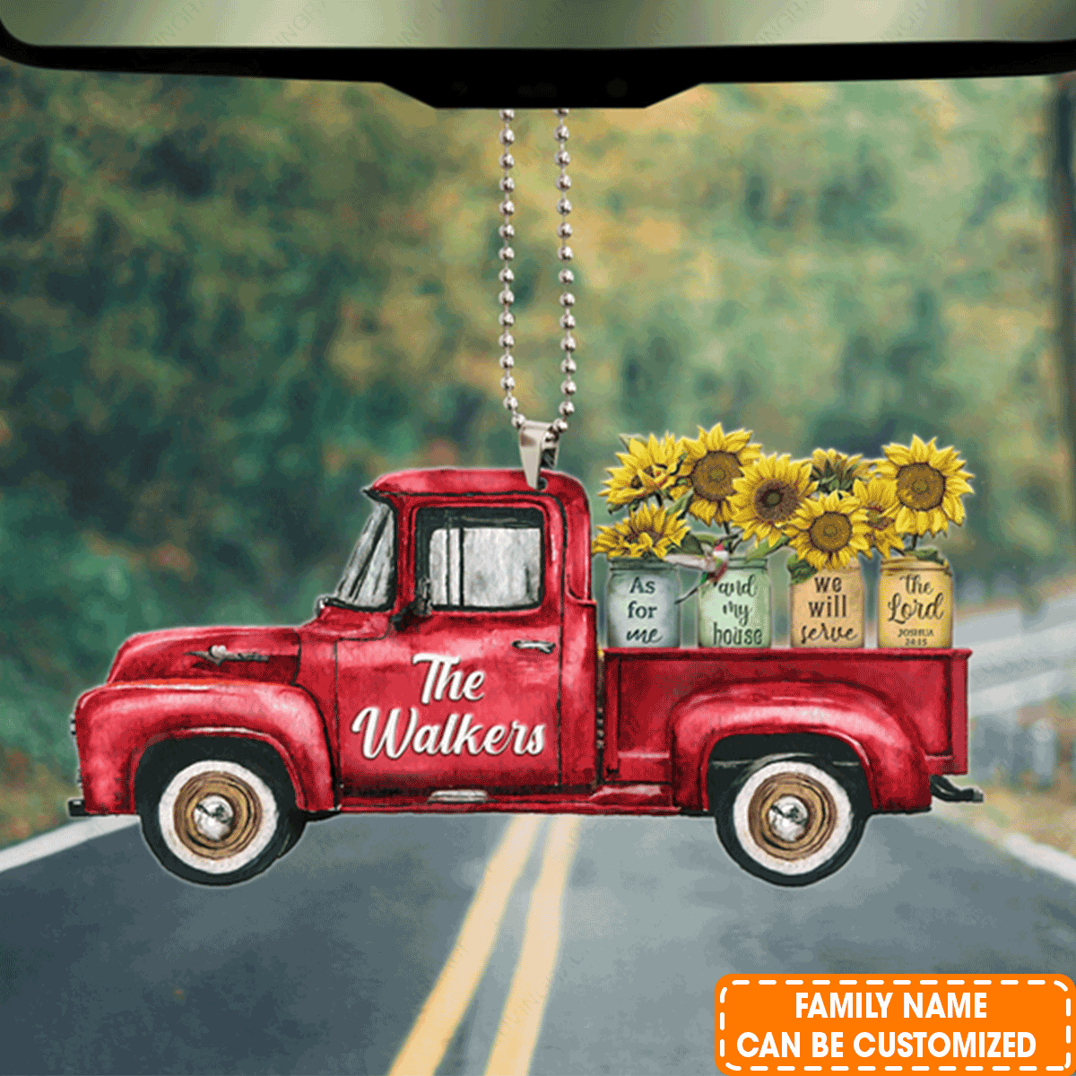 Custom Jesus Acrylic Ornament, Personalized Red Truck Sunflower Jars Serve The Lord Acrylic Ornament For Couple, Christian, Holiday Decor