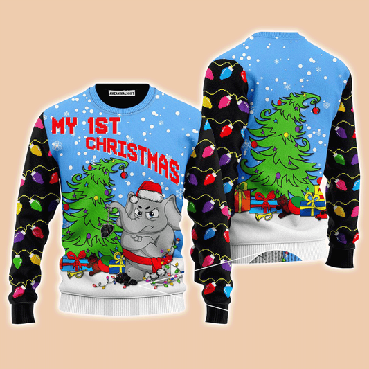 Elephant Sweater My 1st Christmas, Ugly Sweater For Men & Women, Perfect Outfit For Christmas New Year Autumn Winter