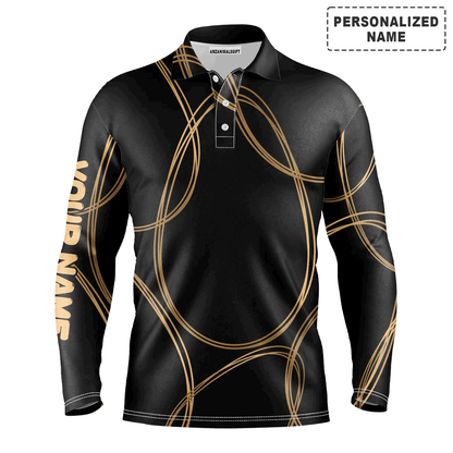 Custom Golf Long Sleeve Men Polo Shirt - Black Gold Egg Pattern Golf Men Polo Shirt - Perfect Polo Shirt For Men, Golfers