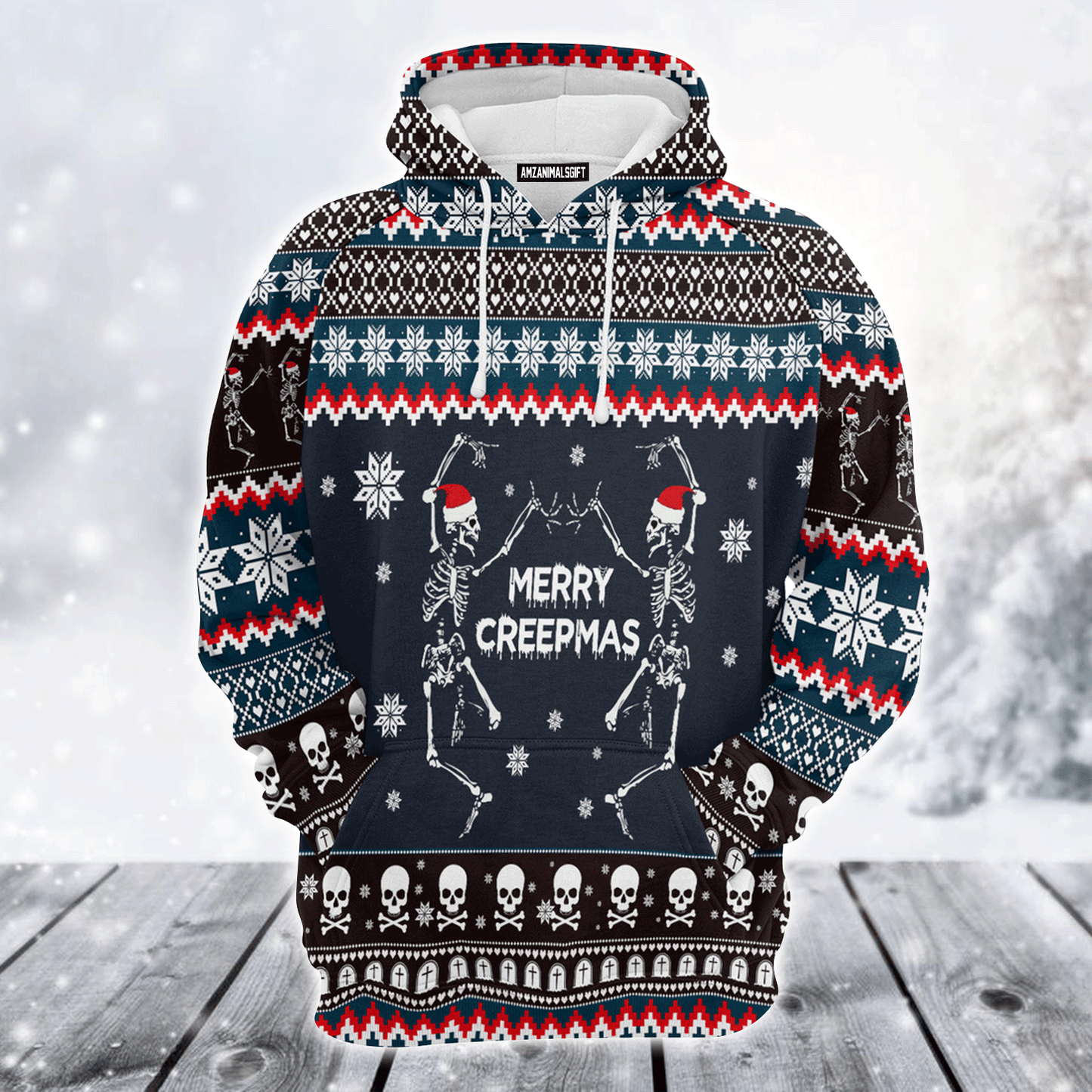 Skeleton Premium Christmas Hoodie, Skeleton Merry Creepmas Unisex Hoodie For Men & Women - Perfect Gift For Christmas, Skeleton Lover