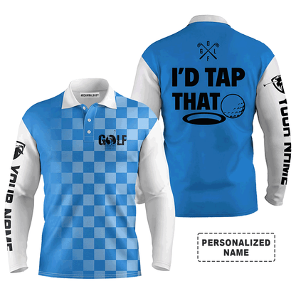 Custom Golf Long Sleeve Men Polo Shirt - Custom Name Gingham Pattern Apparel, I'd Tap That Men Polo Shirt - Perfect Polo Shirt For Men, Golfers