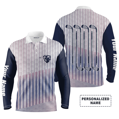 Custom Golf Long Sleeve Men Polo Shirt- Custom Name Stripe Pattern Apparel  Men Polo SHirt - Personalized Gift For Men, Golf Lover