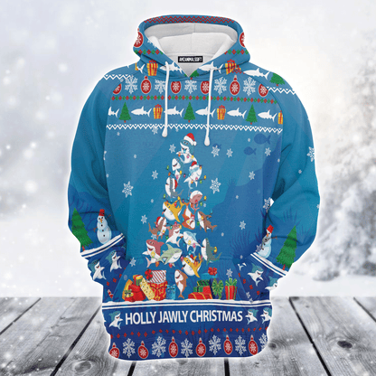 Shark Premium Christmas Hoodie, Shark Holly Jawly Christmas Unisex Hoodie For Men & Women - Perfect Gift For Christmas, Shark Lover