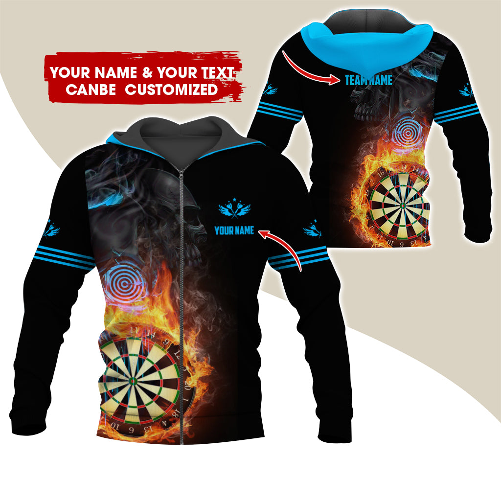 Customized Darts Premium Zip Hoodie, Personalized Name & Team Dartboard In Flame Team Zip Hoodie For Men & Women - Gift For Darts Lovers, Darts Players