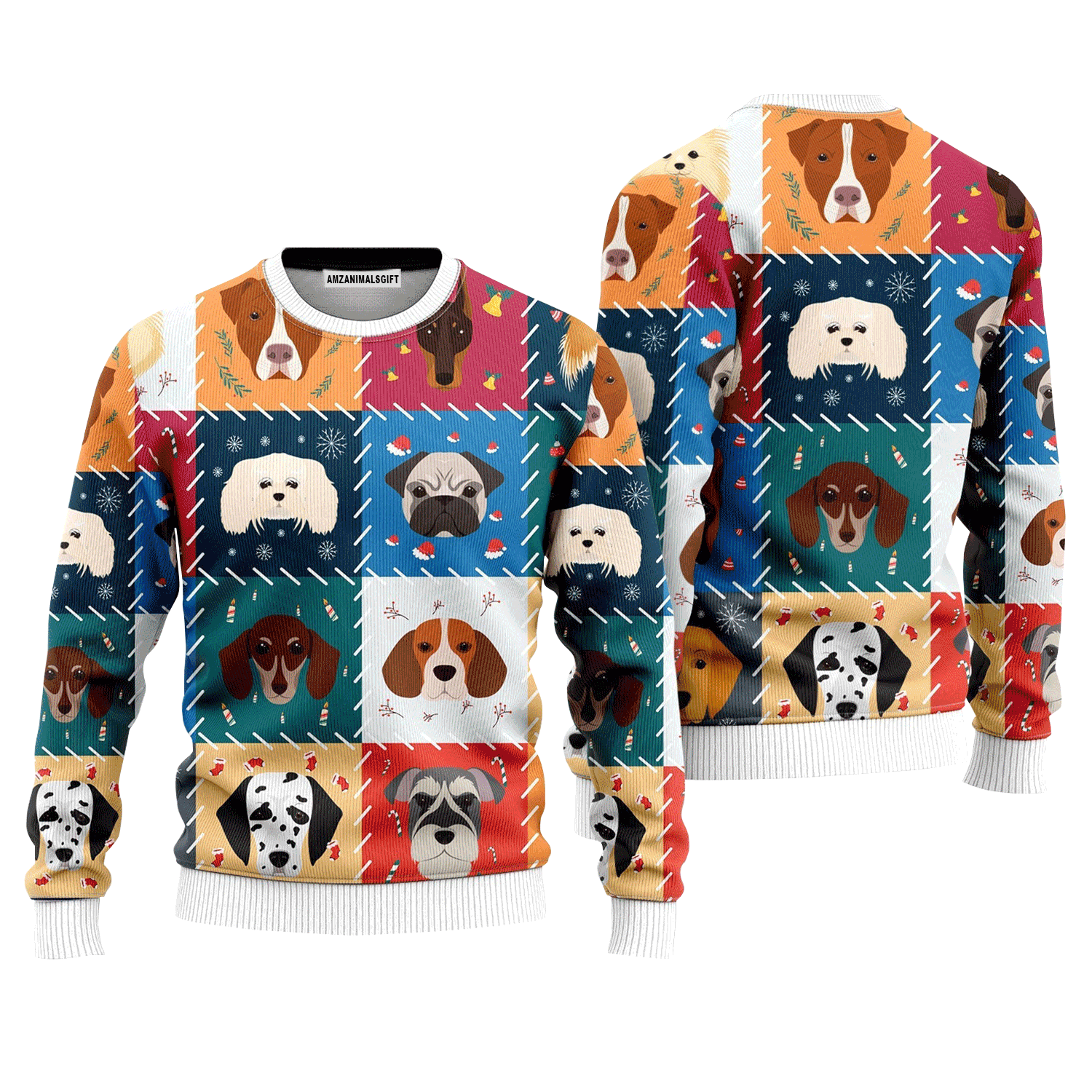 Funny Cartoon Dog Face Christmas Sweater, Ugly Sweater For Men & Women, Perfect Outfit For Christmas New Year Autumn Winter