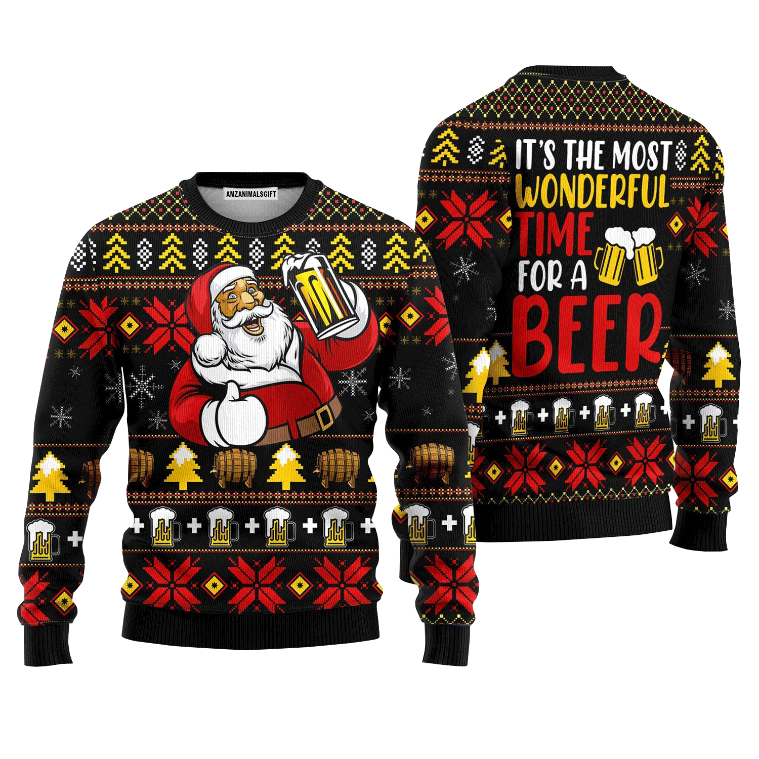Santa Claus Beer Sweater Wonderful Time For A Beer, Ugly Sweater For Men & Women, Perfect Outfit For Christmas New Year Autumn Winter