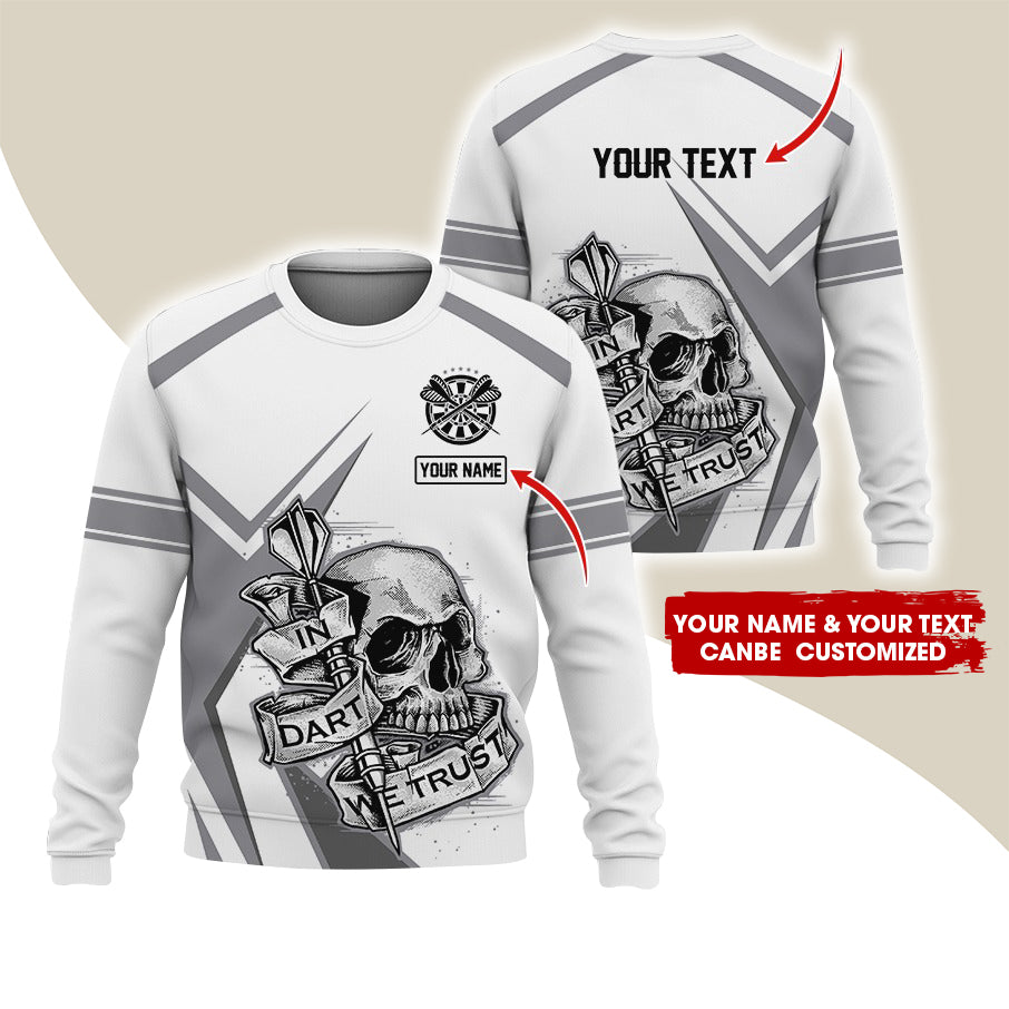 Customized Name & Text Darts Sweatshirt, Personalized Name Skull Plays Darts Sweatshirt For Men & Women - Gift For Darts Lovers, Darts Players