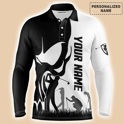 Custom Golf Long Sleeve Men Polo Shirt jerseys- Custom Name Skull Multicolor Apparel Men Polo Shirt - Perfect Polo Shirt For Men, Golfers