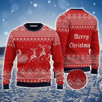 Red Christmas Santa Reindeer Wool Knitted Pattern Urly Sweater, Christmas Sweater For Men & Women - Perfect Gift For Christmas, New Year, Winter