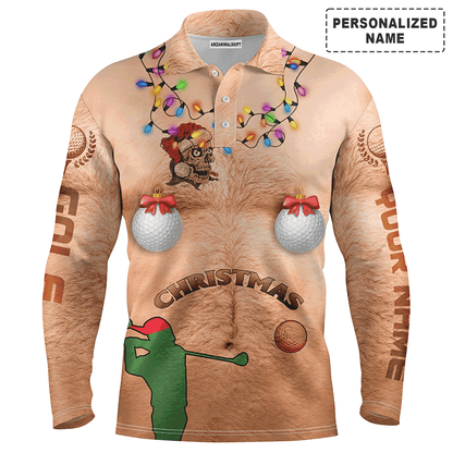 Custom Golf Long Sleeve Men Polo Shirt - Custom Name Funny Hairy Chest Ugly Apparel - Personalized Gift For Golf Lover, Men