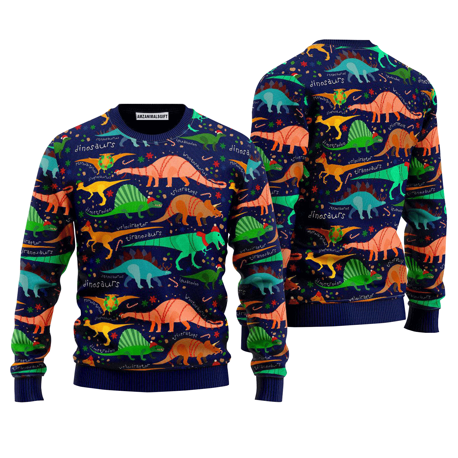 Colorful Dinosaur Jurassic ParkPattern Sweater, Ugly Sweater For Men & Women, Perfect Outfit For Christmas New Year Autumn Winter