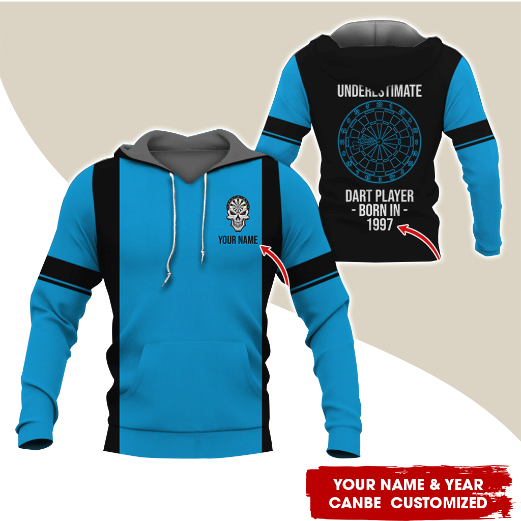 Personalized Name & Year Darts Premium Hoodie, Never Underestimate Darts Player Hoodie, Perfect Gift For Darts Lovers, Darts Player