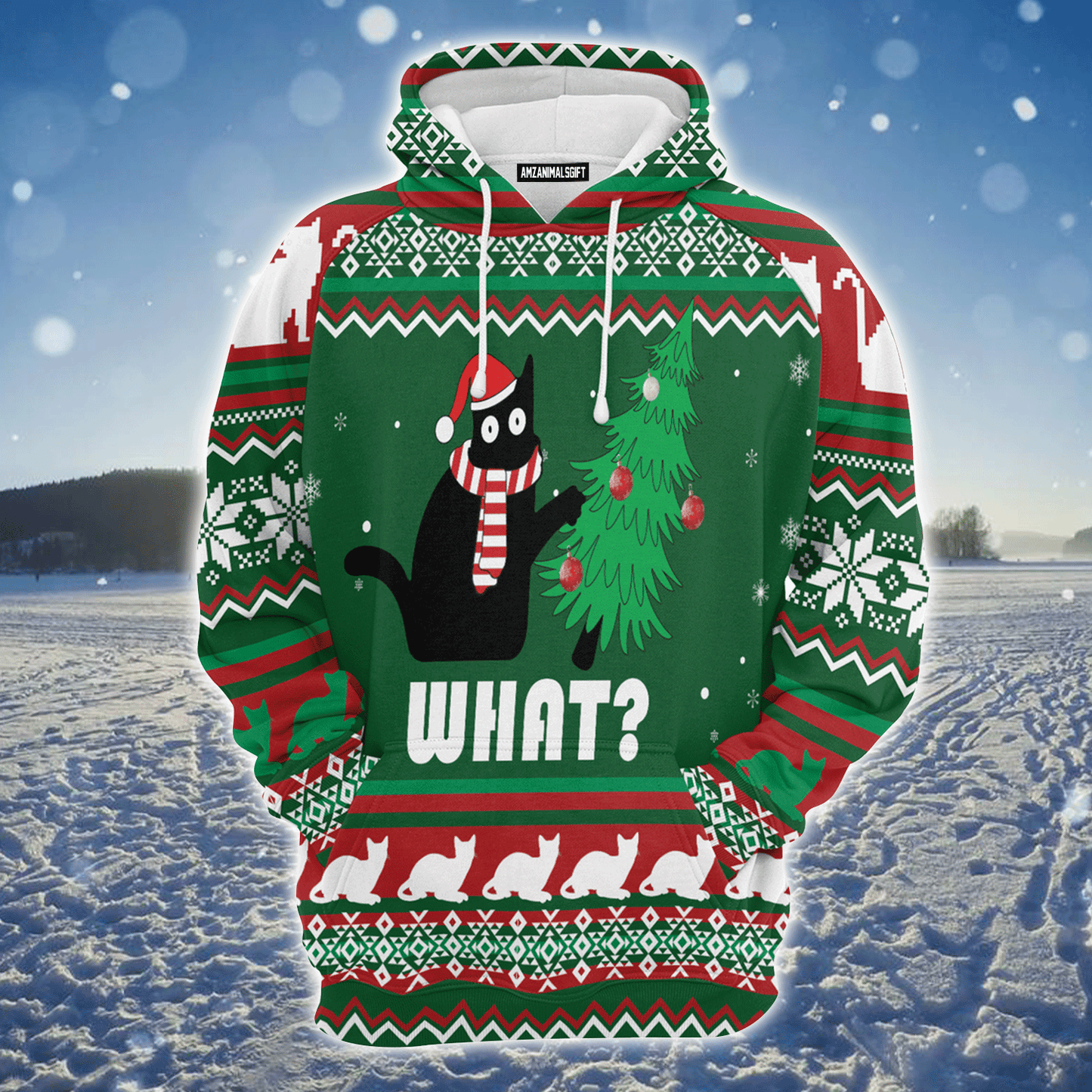 Black Cat Premium Christmas Hoodie, Black Cat What? Christmas Unisex Hoodie For Men & Women - Perfect Gift For Christmas, Black Cat Lover