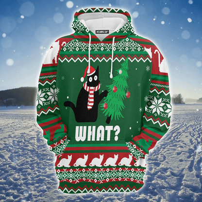 Black Cat Premium Christmas Hoodie, Black Cat What? Christmas Unisex Hoodie For Men & Women - Perfect Gift For Christmas, Black Cat Lover