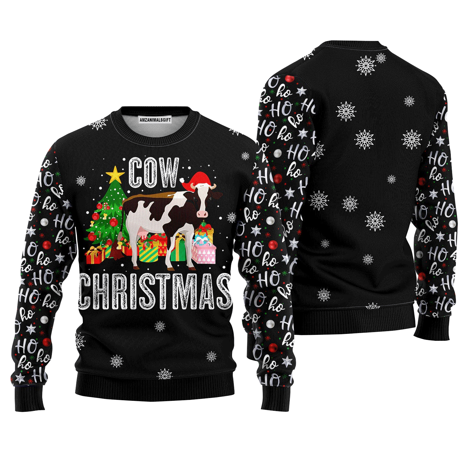Cow Christmas Sweater Ho Ho Ho, Ugly Sweater For Men & Women, Perfect Outfit For Christmas New Year Autumn Winter