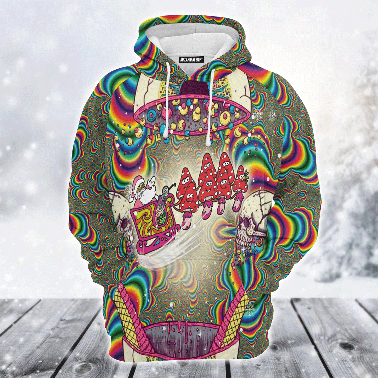 Skull Xmas Premium Christmas Hoodie, Santa And Mushroom Sled Unisex Hoodie For Men & Women - Perfect Gift For Christmas, Mushroom Lovers