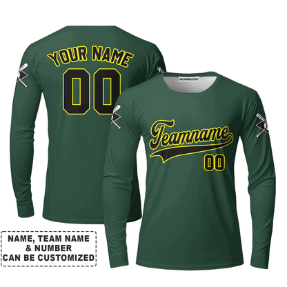 Customized Baseball Men Long Sleeve Shirt, Custom Navy Baseball Green Custom Men Long Sleeve - Perfect Men Long Sleeve Shirt For Men, Baseball Lovers