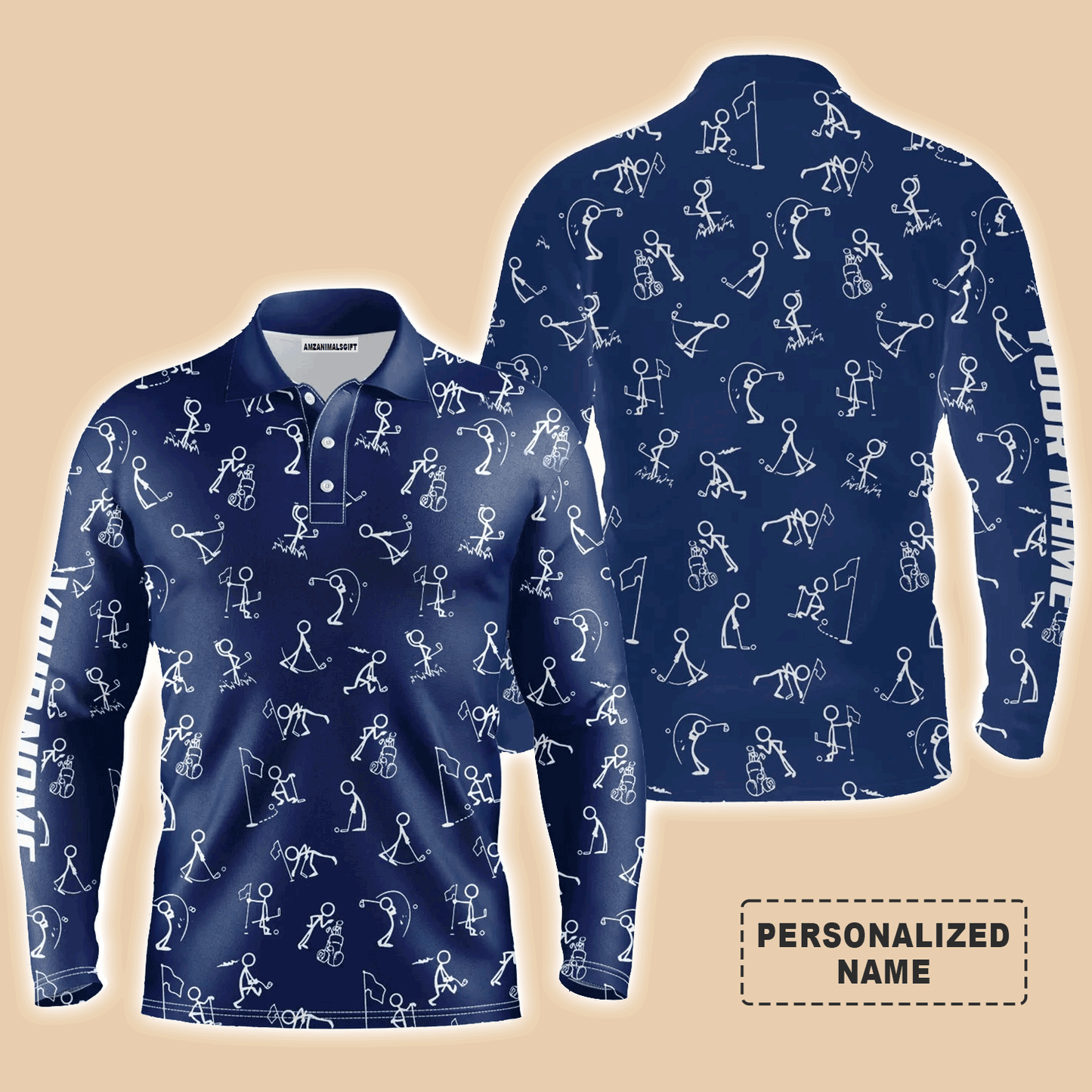 Custom Golf Long Sleeve Men Polo Shirt, Custom Name funny Golf Pattern Wear Apparel- Personalized Sports Gift For Men, Golf Lovers