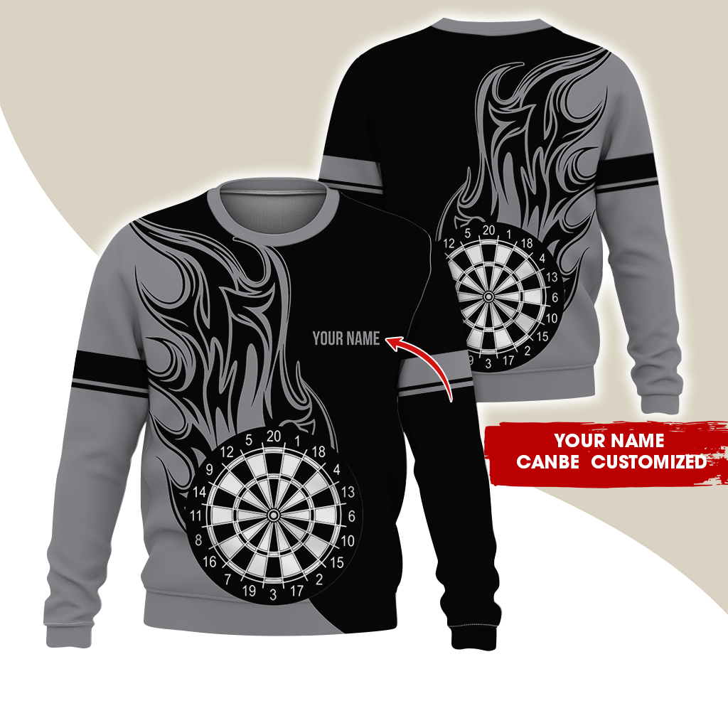 Customized Darts Sweatshirt, Personalized Name Sweatshirt, Fire Dartsboards Pattern Sweatshirt For Men & Women, Perfect Gift For Darts Lovers, Friend, Family