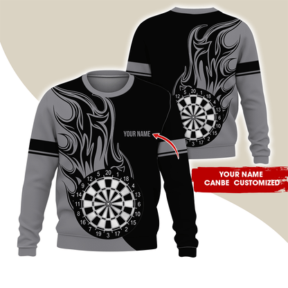 Customized Darts Sweatshirt, Personalized Name Sweatshirt, Fire Dartsboards Pattern Sweatshirt For Men & Women, Perfect Gift For Darts Lovers, Friend, Family