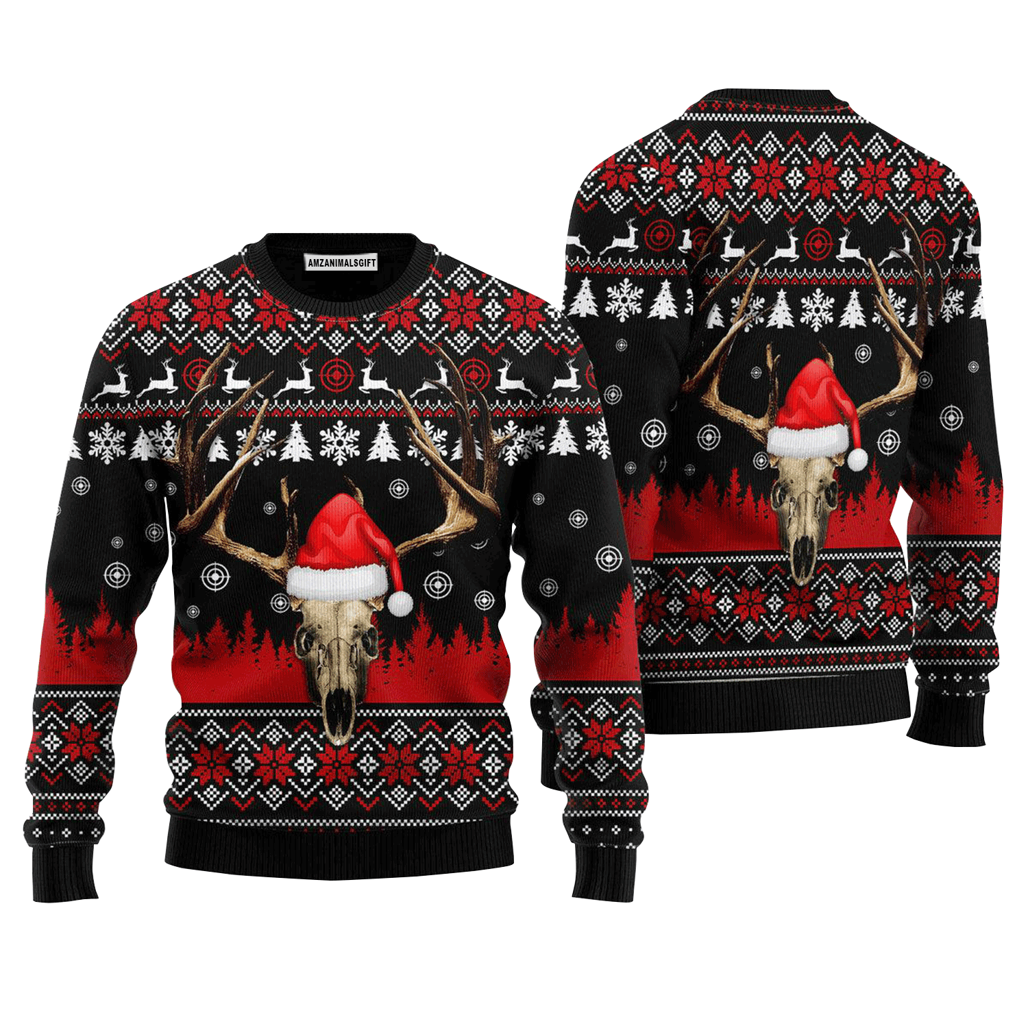 Skeleton Head Deer Christmas Sweater Hunting, Ugly Sweater For Men & Women, Perfect Outfit For Christmas New Year Autumn Winter