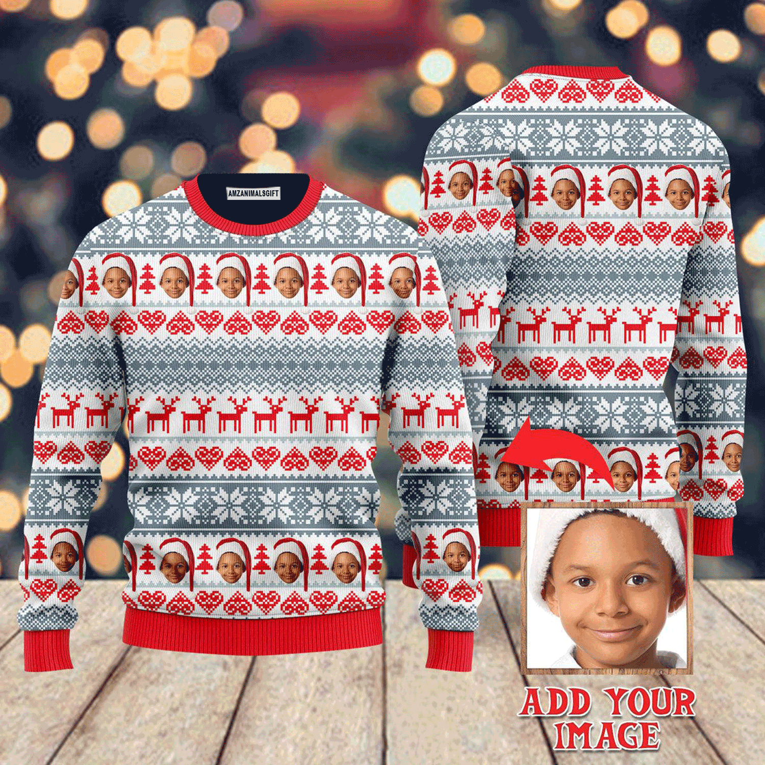 Custom Funny Face With Winter Red Grey Sweater, Ugly Sweater For Men & Women, Perfect Outfit For Christmas New Year Autumn Winter
