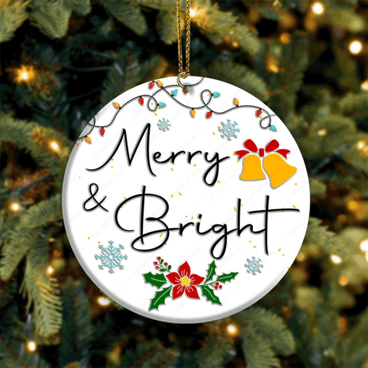 Jesus Acrylic Ornament, Christmas Light Bell Flower Merry And Bright Acrylic Ornament For Christian, God Faith Believers