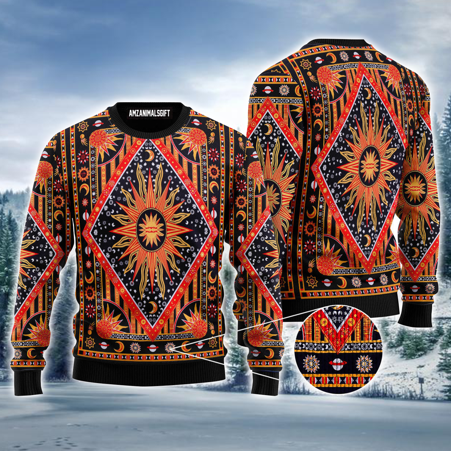 Hippie Style Ugly Sweater, Sun & Moon Ugly Sweater For Men & Women, Perfect Gift For Friends, Family