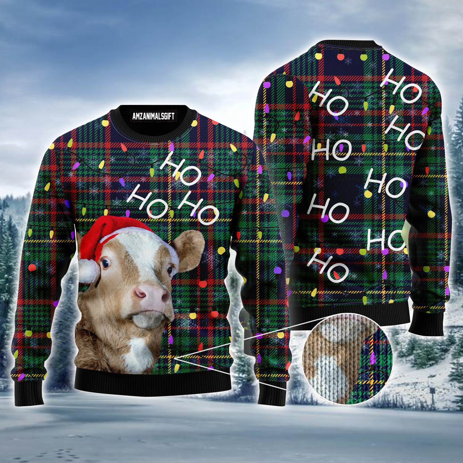 Cow Ugly Sweater, Hohoho Ugly Christmas Sweater, Funny Cow & Christmas Tree Ugly Sweater For Men & Women, Perfect Gift For Friends, Family