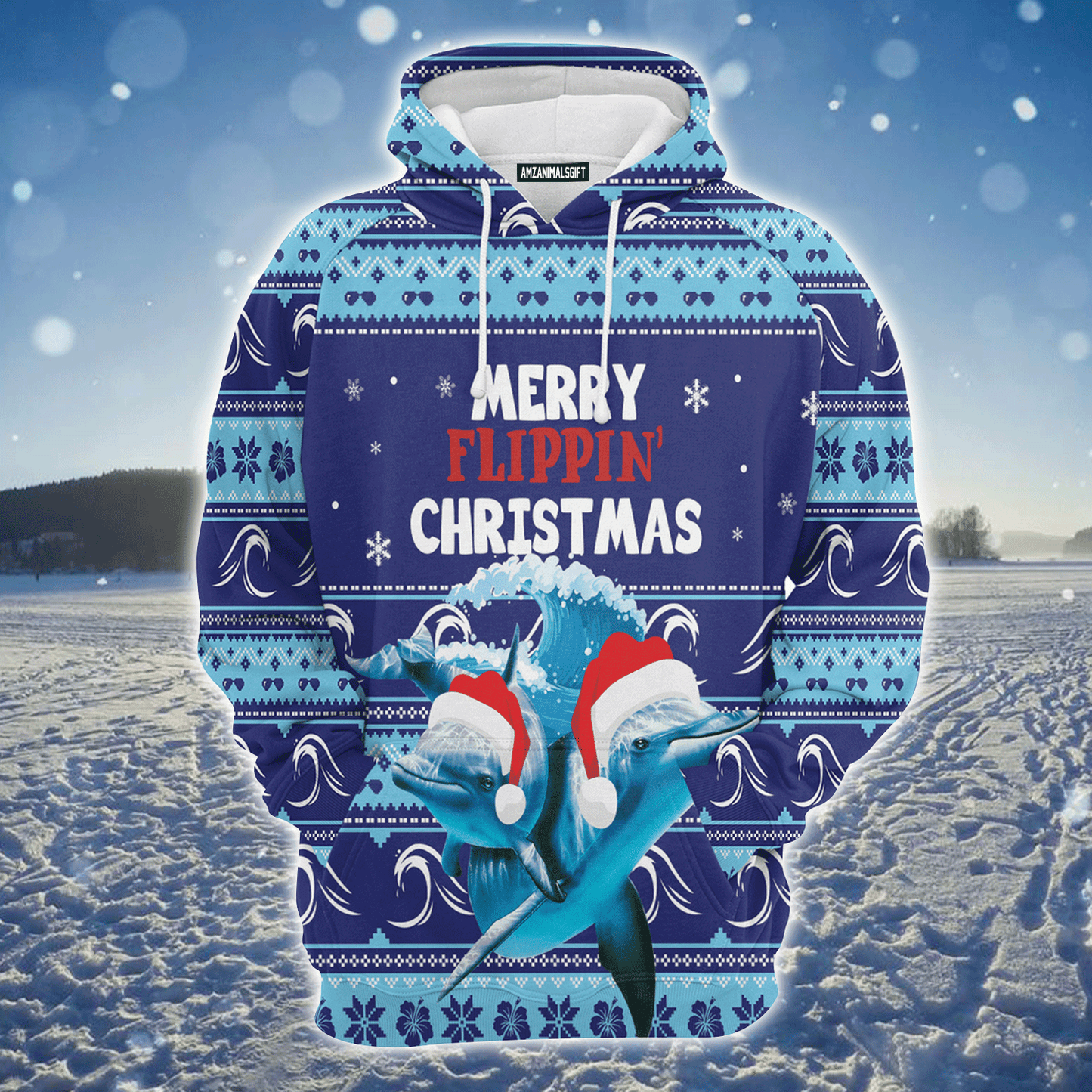 Dolphin Xmas Premium Christmas Hoodie, Merry Flippin Christmas Unisex Hoodie For Men & Women - Perfect Gift For Christmas, Dolphin Lovers