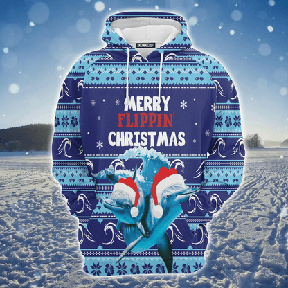 Dolphin Xmas Premium Christmas Hoodie, Merry Flippin Christmas Unisex Hoodie For Men & Women - Perfect Gift For Christmas, Dolphin Lovers