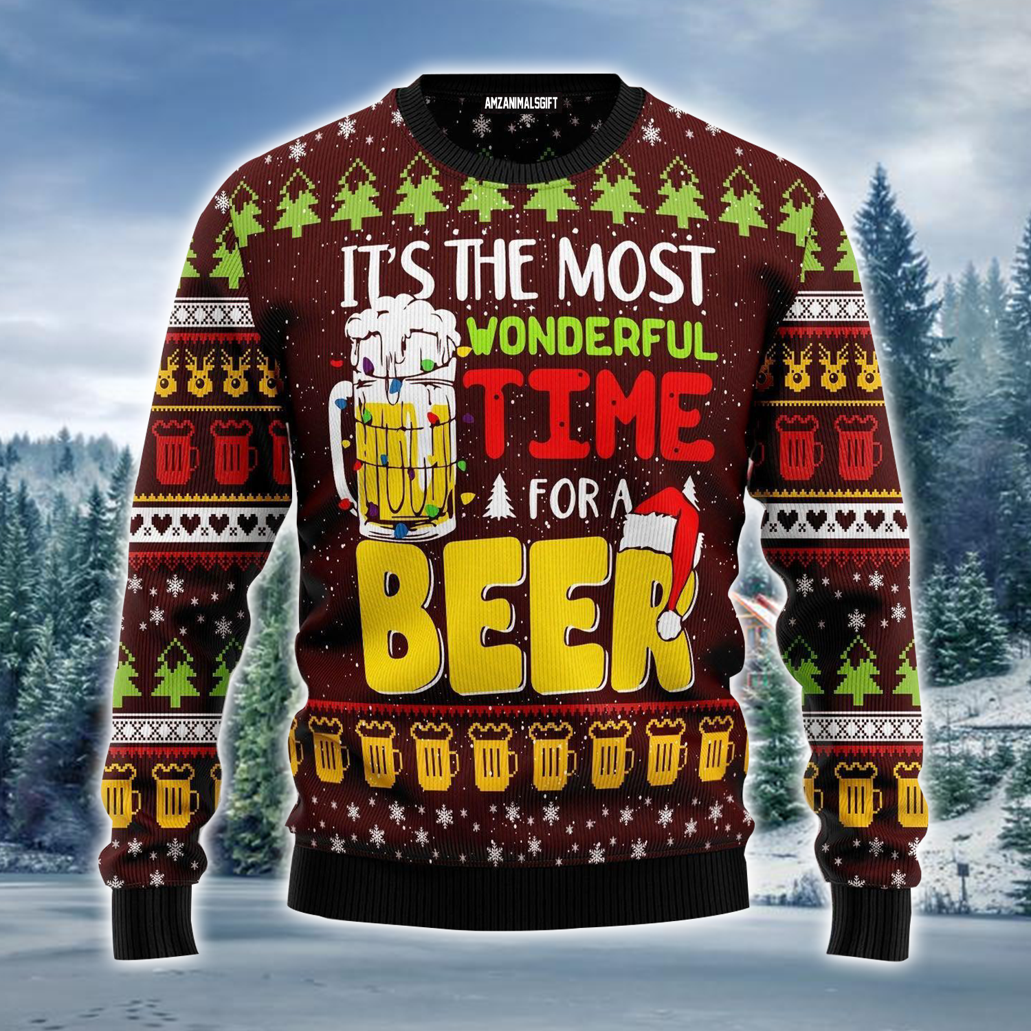 Beer Ugly Sweater, It's The Most Wonderful Time For A Beer Christmas Ugly Sweater For Men & Women, Perfect Gift For Beer Lover, Friends, Family