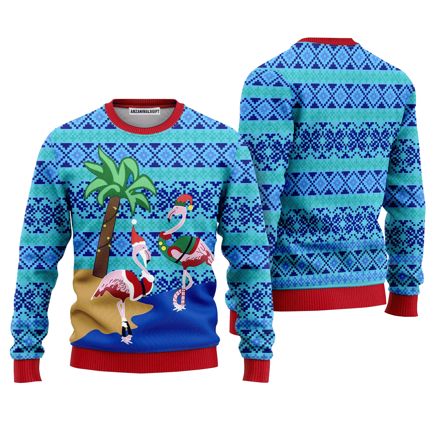 Funny Flamingo & Coconut Tree Sweater , Ugly Sweater For Men & Women, Perfect Outfit For Christmas New Year Autumn Winter