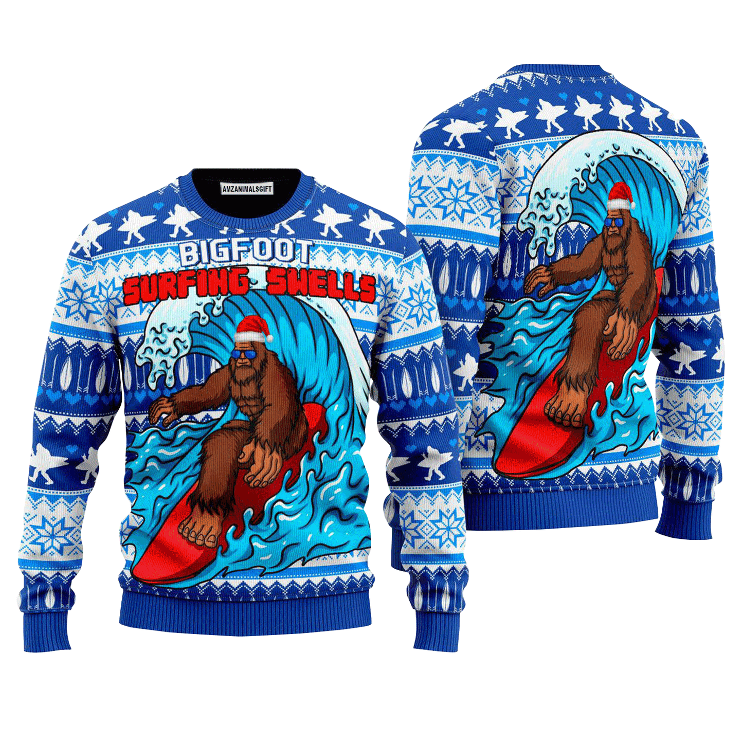 Bigfoot Surfing Swells Sweater, Ugly Christmas Sweater For Men & Women, Perfect Outfit For Christmas New Year Autumn Winter