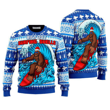 Bigfoot Surfing Swells Sweater, Ugly Christmas Sweater For Men & Women, Perfect Outfit For Christmas New Year Autumn Winter