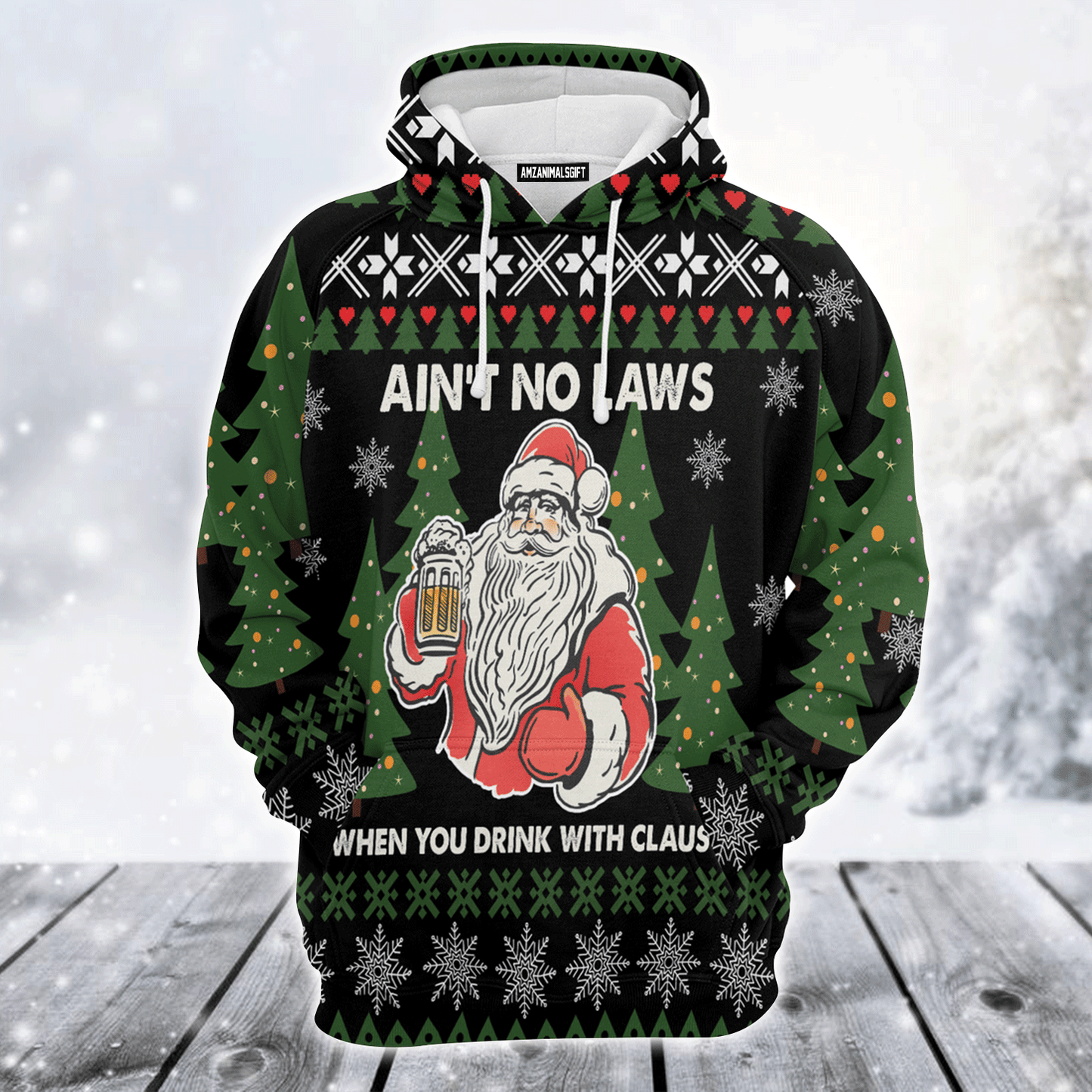 Santa Premium Christmas Hoodie, Ain‘t No Laws When You Drink With Claus Unisex Hoodie For Men & Women - Perfect Gift For Christmas, Beer Lover