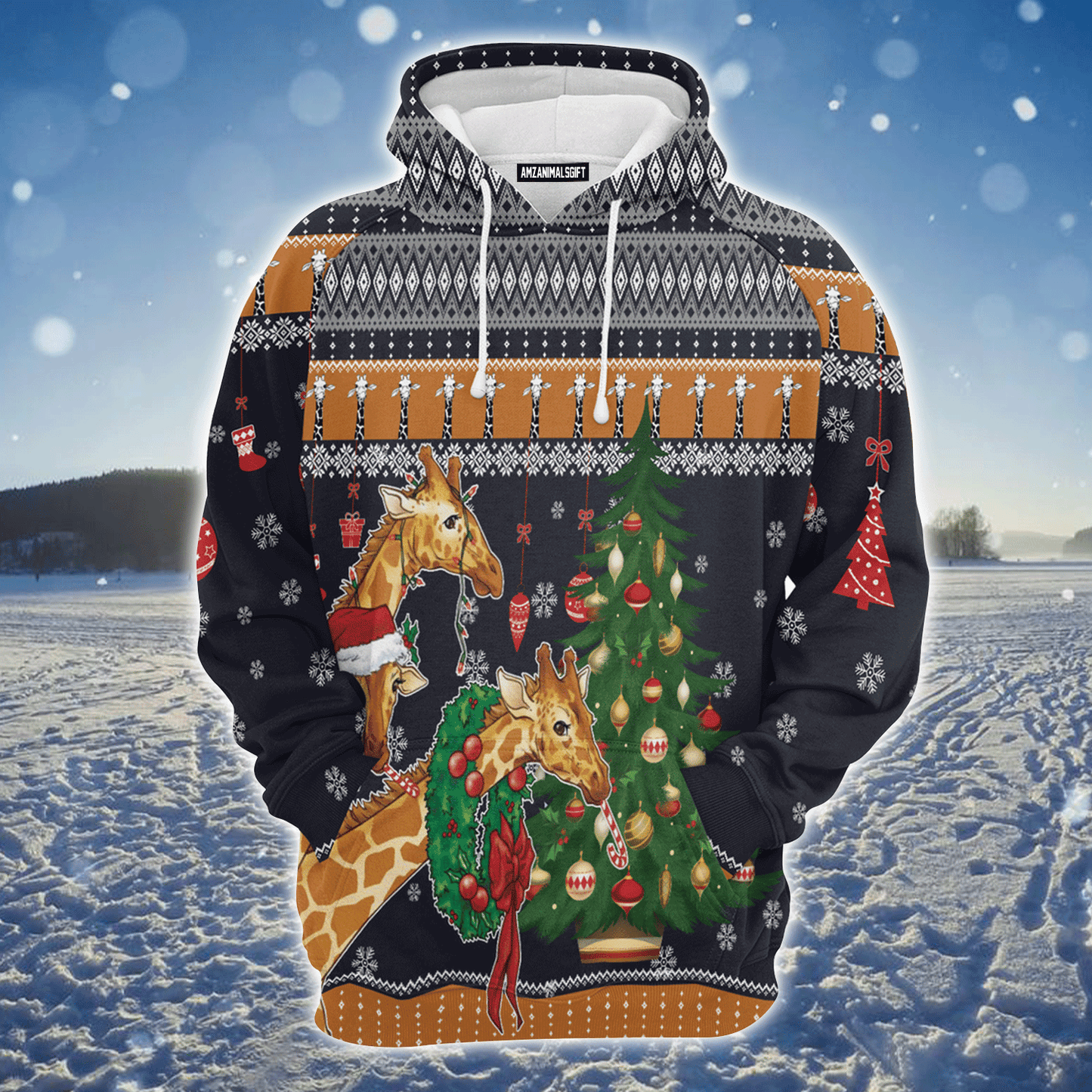 Giraffe Premium Christmas Hoodie, Giraffe Love Christmas Unisex Hoodie For Men & Women - Perfect Gift For Christmas, Giraffe Lover