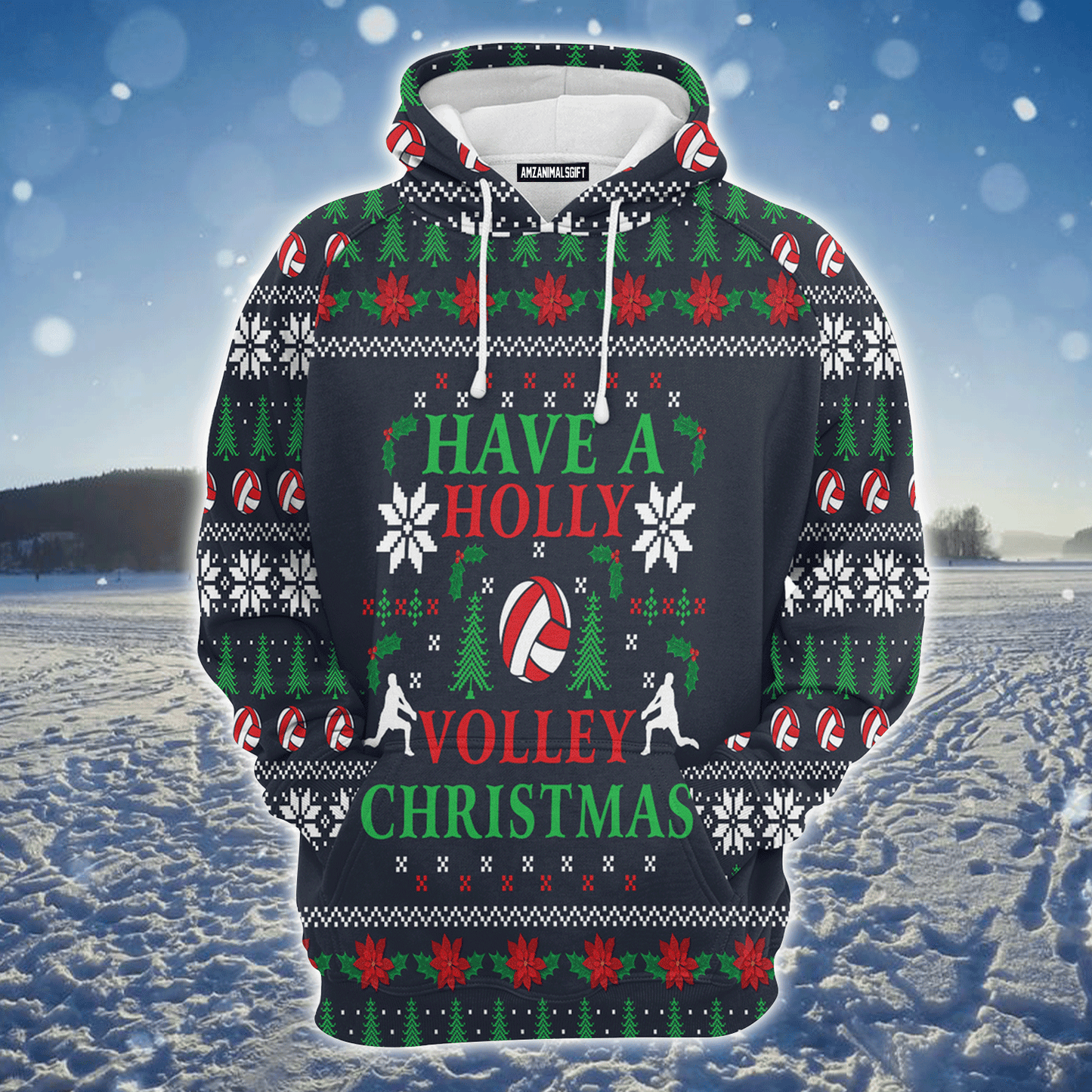 Volleyball Xmas Premium Christmas Hoodie, Have A Holly Volley Christmas Unisex Hoodie For Men & Women - Perfect Gift For Christmas, Volleyball Lovers