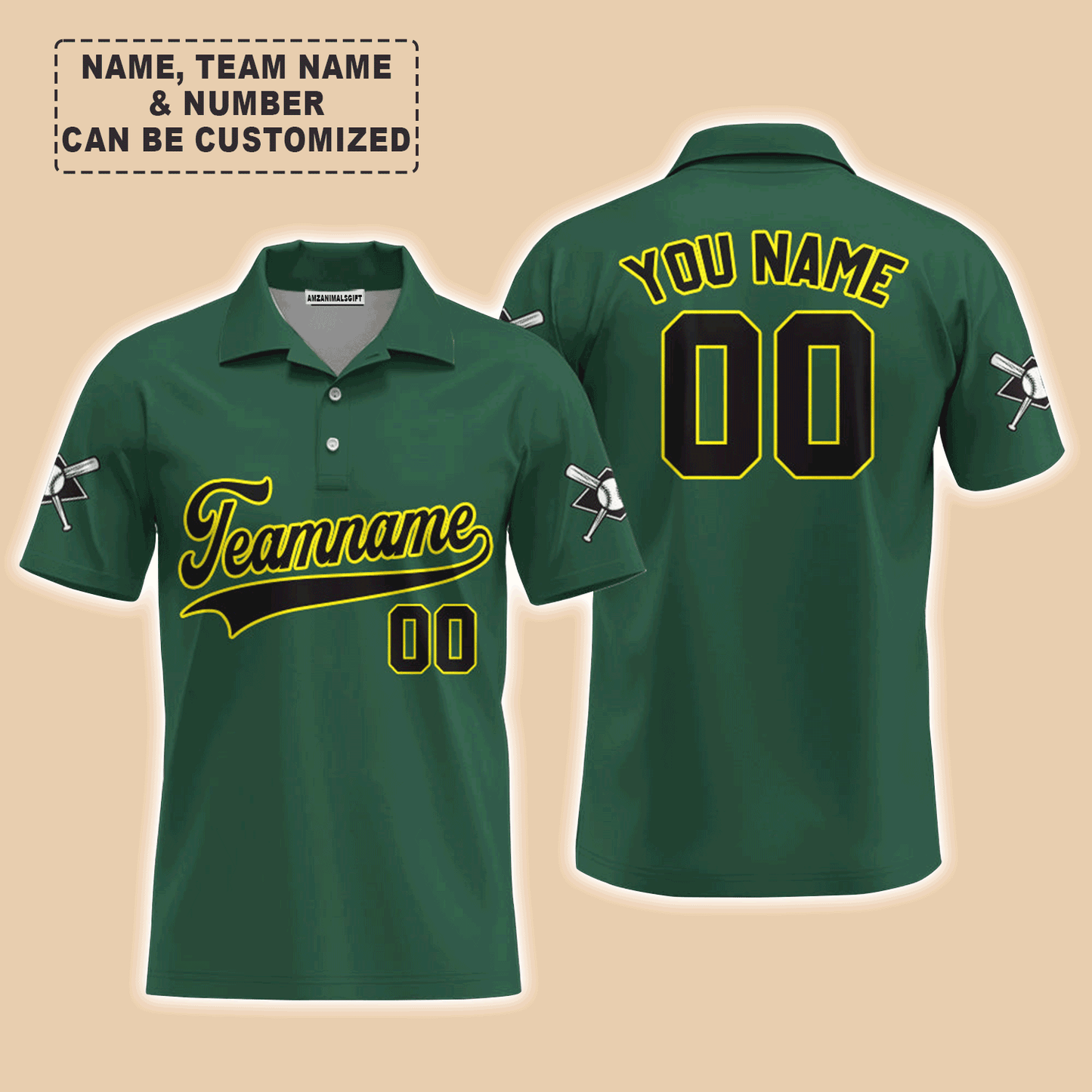 Customized Baseball Men Polo Shirt, Custom Navy Baseball Green Custom Polo Shirt - Perfect Polo Shirt For Men, Baseball Lovers