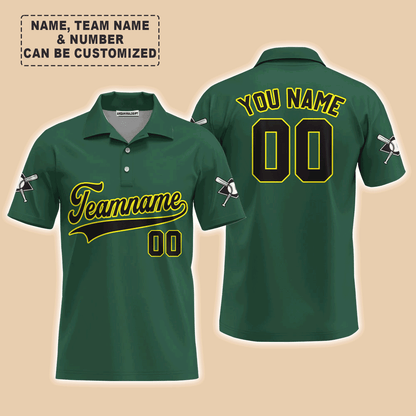 Customized Baseball Men Polo Shirt, Custom Navy Baseball Green Custom Polo Shirt - Perfect Polo Shirt For Men, Baseball Lovers
