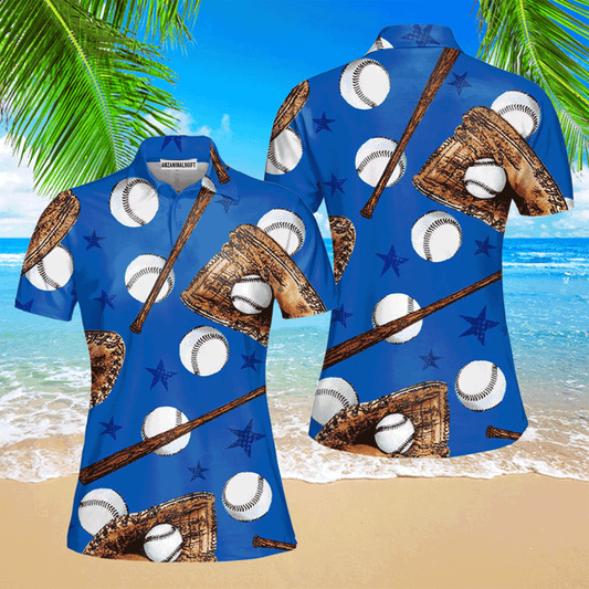 Baseball Women Polo Shirt, Baseball Lover Sport Royal Blue Polo Shirt For Women, Perfect Polo Shirt For Baseball Lovers