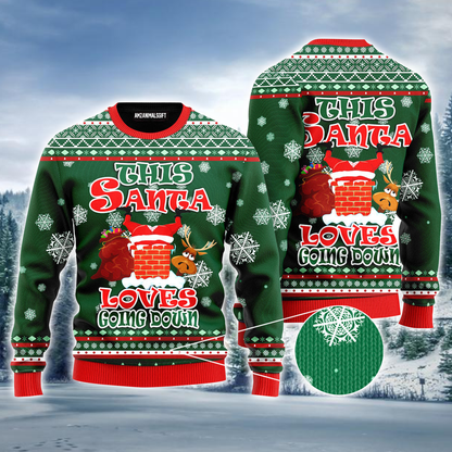 Santa Ugly Sweater, Funny Santa Loves Going Down Ugly Sweater For Men & Women, Perfect Gift For Christmas, Friends, Family