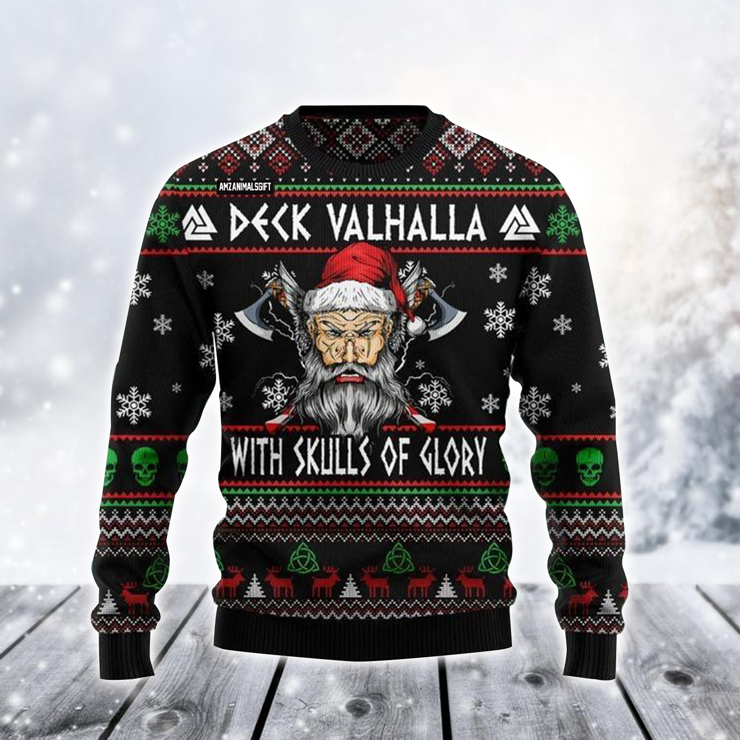 Viking Ugly Sweater, Viking Deck Vahalla With Skulls Of Glory Ugly Sweater For Men & Women, Perfect Gift For Christmas, Friends, Family