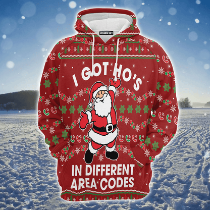 Santa Claus Premium Christmas Hoodie, I Got Ho's In Different Area Codes Unisex Hoodie For Men & Women - Perfect Gift For Christmas, Family