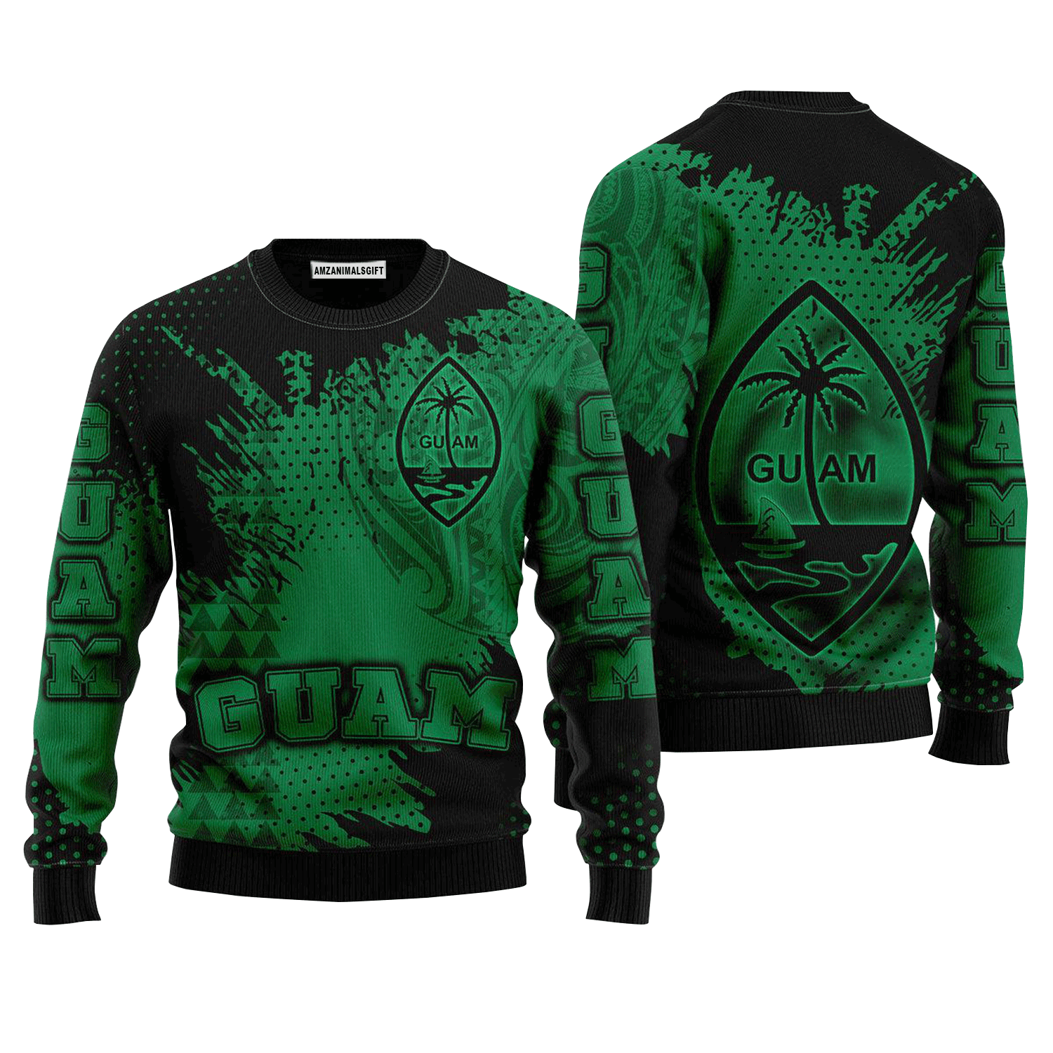 Guam Coat Of Arms Green Sweater, Ugly Sweater For Men & Women, Perfect Outfit For Christmas New Year Autumn Winter