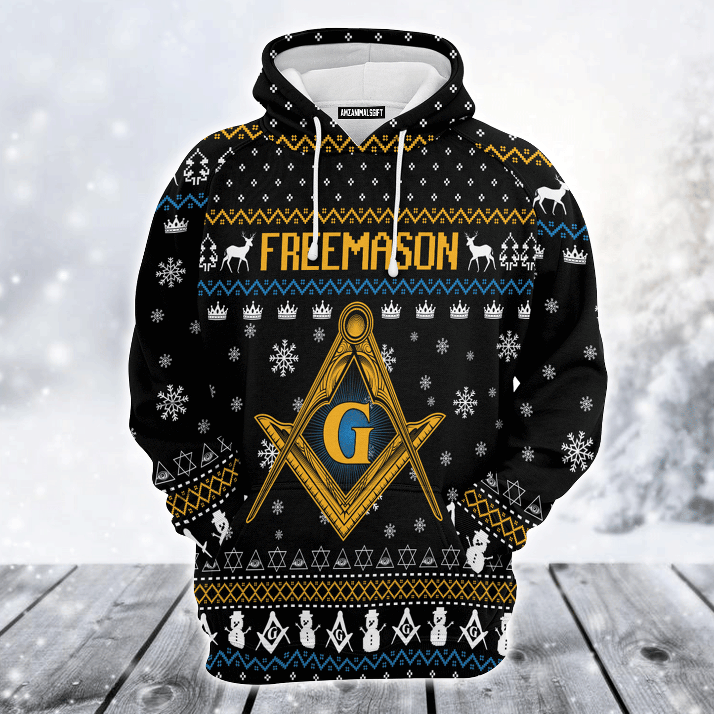 Freemason Premium Christmas Hoodie, Freemason & Snowman Pattern Unisex Hoodie For Men & Women - Perfect Gift For Christmas, Friends, Family
