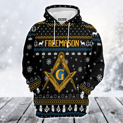 Freemason Premium Christmas Hoodie, Freemason & Snowman Pattern Unisex Hoodie For Men & Women - Perfect Gift For Christmas, Friends, Family