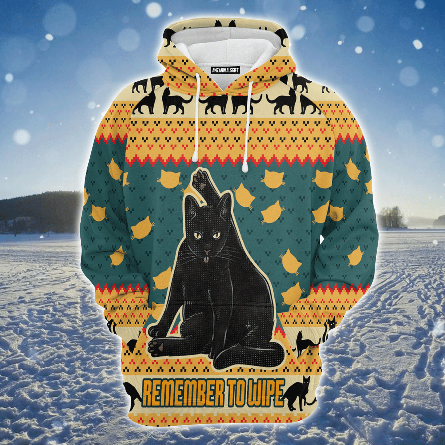 Black Cat Xmas Premium Christmas Hoodie, Cat Remember To Wipe Unisex Hoodie For Men & Women - Perfect Gift For Christmas, Black Cat Lovers