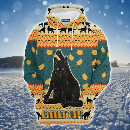 Black Cat Xmas Premium Christmas Hoodie, Cat Remember To Wipe Unisex Hoodie For Men & Women - Perfect Gift For Christmas, Black Cat Lovers
